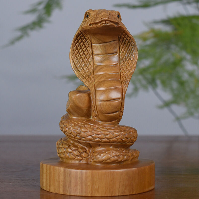 2017 绿檀木动物 十二生肖摆件 鼠牛虎兔龙蛇马羊猴鸡狗猪 家居工艺品 生日礼物 蛇 15厘米